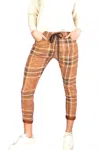 Venti6 Plaid Crinkle Jogger In Brown In Brown