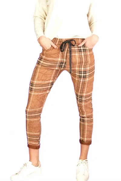 Venti6 Plaid Crinkle Jogger In Brown