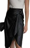 Venti6 Pu Side Bow Belt Crossover Skirt In Black In Black