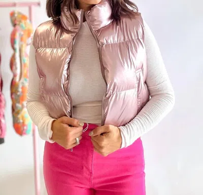 Venti6 Puff Zip Up Vest In Metallic Blush In Pink