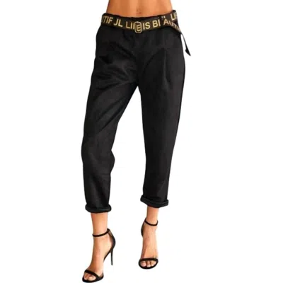 VENTI6 RENATA DARTED FAUX SUEDE ELASTIC WAIST PANT WITH BELT IN BLACK