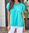 Venti6 Ruched Shoulder Top In Jade