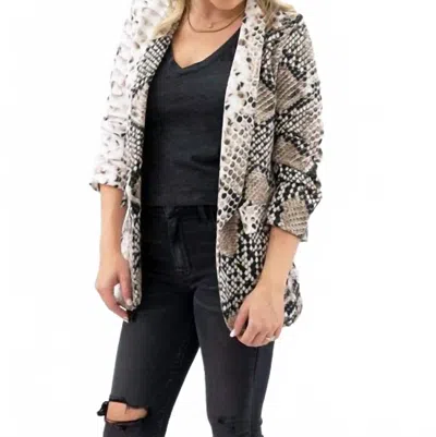 Venti6 Ruched Sleeve Snakeskin Blazer In Brown Snake Print In Multi