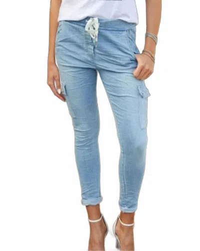 Venti6 Sequin Pocket Crinkle Jogger Pants In Light Denim In Blue