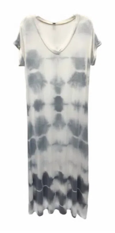 Venti6 Short Sleeve V Neck Maxi Dress In Alligator Tie Dye In Grey