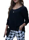 Venti6 Silk Draped Long Sleeve Top In Black In Black