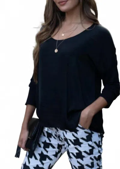 Venti6 Silk Draped Long Sleeve Top In Black