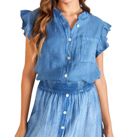 Venti6 Solid Band Collar Top In Blue