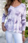 Venti6 Tie Dye Crystal Star Top In White/ Purple