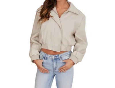 Venti6 Vegan Leather Zip-up Bomber Jacket In Beige