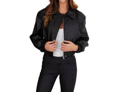 Venti6 Vegan Leather Zip-up Bomber Jacket In Black