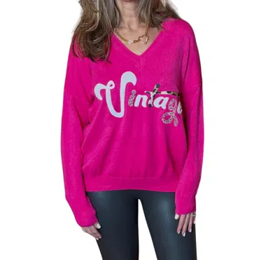 Venti6 Vintage V Neck Top In Fuchsia In Pink