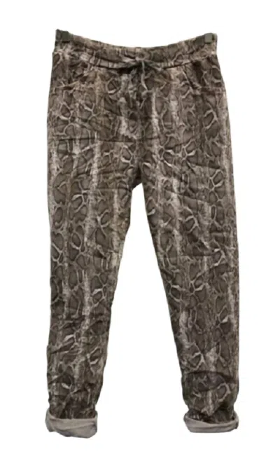 Venti6 Women's Suede Print Crinkle Jogger In Mocha Snake In Multi