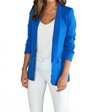 Venti6 Women's Three-quarter Ruched Sleeves Blazer In Royal Blue In Black