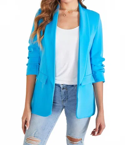 Venti6 Women's Three-quarter Ruched Sleeves Blazer In Turquoise In Multi