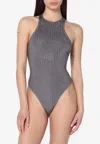 Venuja Grey One-piece Swimsuit With All-over Stud Decoration In Tech Fabric Woman