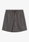 Venuja Grey Bermuda Shorts With Crystals