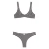 Venuja Grey Swimsuit With U-neck And All-over Stud Decorations In Grey