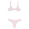 Venuja Pink High Cut Bikini With Brazilian Cut Bottoms And All-over Pinstripe Rhinestones Embellishments In In Pink