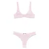 Venuja Pink High Cut Bikini With Brazilian Cut Bottoms And All-over Pinstripe Rhinestones Embellishments In In Pink