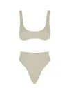 Venuja Beige Bikini With Top With Removable Cups And High Waist Brazilian Bottoms In Tech Fabric Stretch Wo In Neutral