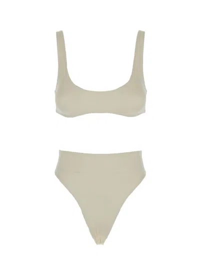Venuja Beige Bikini With Top With Removable Cups And High Waist Brazilian Bottoms In Tech Fabric Stretch Wo In Neutral