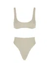 Venuja Beige Bikini With Top With Removable Cups And High Waist Brazilian Bottoms In Tech Fabric Stretch Wo In Neutral