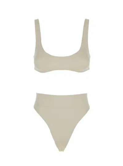 VENUJA BEIGE BIKINI WITH TOP WITH REMOVABLE CUPS AND HIGH WAIST BRAZILIAN BOTTOMS IN TECH FABRIC STRETCH WO