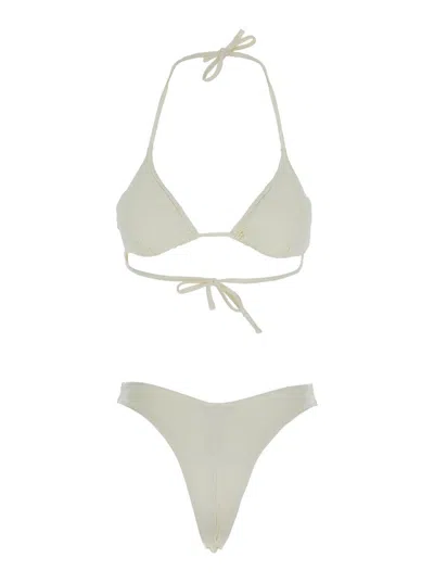 VENUJA BEIGE HIGH CUT BIKINI WITH ADJUSTABLE TIE CLOSURE AND BRAZILIAN CUT BOTTOMS IN TECH FABRIC STRETCH W