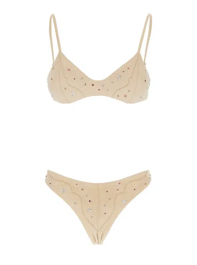 VENUJA BEIGE SEQUIN BIKINI IN TECH FABRICH STRETCH WOMAN