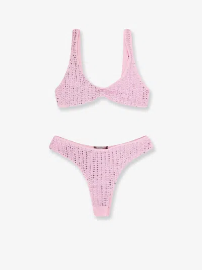 Venuja Bikini In Nylon Con Strass All-over In Pink