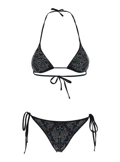 VENUJA BLACK BIKINI WITH REMOVABLE TOP CUPS AND ALL-OVER BEADED EMBELLISHMENTS  IN TECH FABRIC STRETCH WOMA