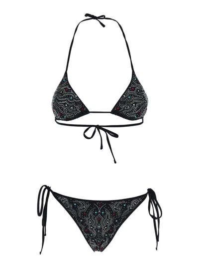 VENUJA BLACK BIKINI WITH REMOVABLE TOP CUPS AND ALL-OVER BEADED EMBELLISHMENTS  IN TECH FABRIC STRETCH WOMA
