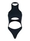 Venuja Black High Cut Racerback One-piece With Cut-out On The Front In Black