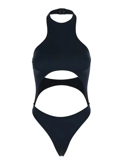Venuja Black High Cut Racerback One-piece With Cut-out On The Front In Tech Fabric Stretch Woman