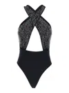 Venuja Black One-piece Swimsuit With Braided Straps And Bead Decorations In Tech Fabric Woman