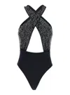 Venuja Black One-piece Swimsuit With Braided Straps And Bead Decorations In Tech Fabric Woman In Black