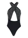 Venuja Black One-piece Swimsuit With Braided Straps And Bead Decorations In Tech Fabric Woman In Black