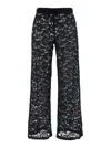 Venuja 'bohemia' Black Pants With Elastic Drawstring Waist And All-over Floral Embroidery In Black