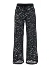 Venuja 'bohemia' Black Pants With Elastic Drawstring Waist And All-over Floral Embroidery In Black