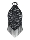 Venuja 'bohemia' Black Top With Halterneck And All-over Floral Embroidery In Black