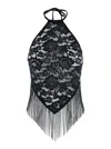 Venuja 'bohemia' Black Top With Halterneck And All-over Floral Embroidery