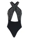 Venuja Black One-piece Swimsuit With Braided Straps And Bead Decorations In Tech Fabric Woman In Black