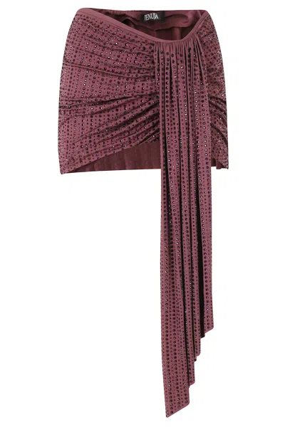 Venuja Burgundy Crystal Mini Draped Polyamide Mini Skirt In White