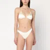 Venuja Beige High Cut Bikini With Adjustable Tie Closure And Brazilian Cut Bottoms In Tech Fabric Stretch W