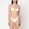 Venuja Beige High Cut Bikini With Adjustable Tie Closure And Brazilian Cut Bottoms In Tech Fabric Stretch W In Beige