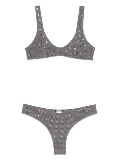 Venuja Grey Swimsuit With U-neck And All-over Stud Decorations