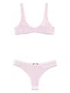 Venuja Pink High Cut Bikini With Brazilian Cut Bottoms And All-over Pinstripe Rhinestones Embellishments In In 粉色