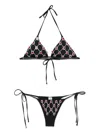 Venuja Black Bikini With Triangle Design And All-over Crystal Decorations In Black