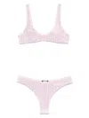 Venuja Pink High Cut Bikini With Brazilian Cut Bottoms And All-over Pinstripe Rhinestones Embellishments In In Pink